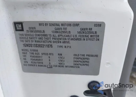 2008 Chevrolet Trailblazer Fleet from USA, damaged, VIN 1GNDS13S382211876